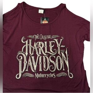 NWT Harley-Davidson 3/4 Sleeve Burgundy Top Small